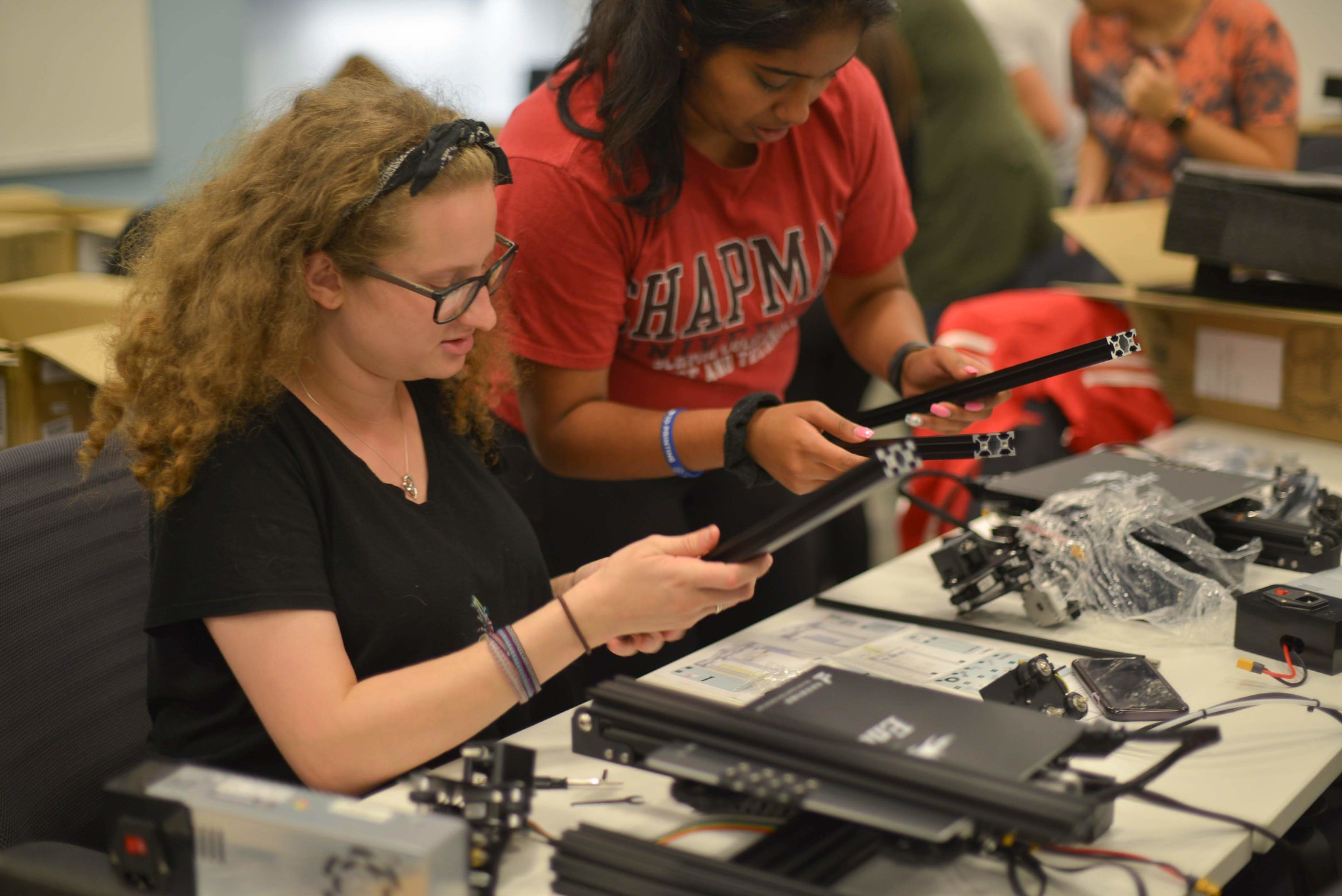 Chapman University students build a 3D printer. 