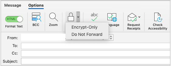Screenshot of the encryptions options.