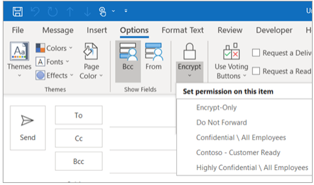 Screenshot of the Outlook Toolbar with "options" highlighted.