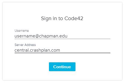 CrashPlan login screen