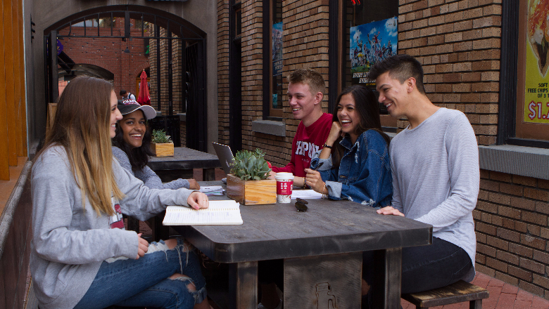 students sitting at historic orange district
