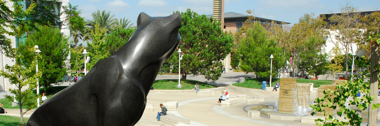 Chapman Panther statue watches over Attallah Piazza