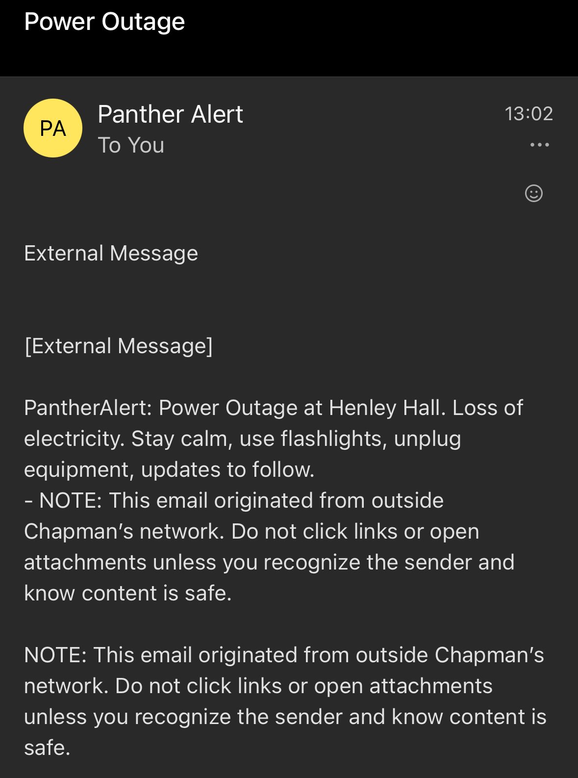Panther Alert Email Sample