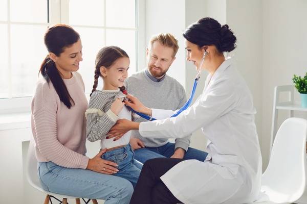 family at doctor's office