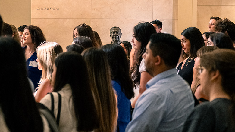 Photo of students gathered in the Kennedy Hall Lobby