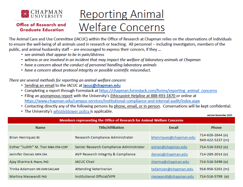 Reporting Animal Welfare Concerns contact tree