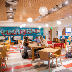 Students gather at student union on campus