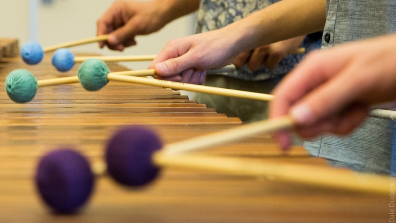 marimba mallets above the keys