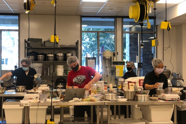 students in masks in lab