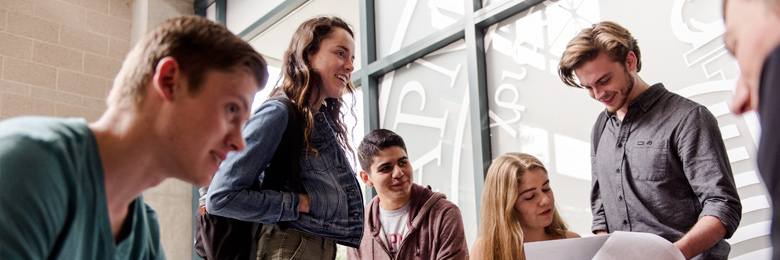 student in Argyros Forum at Chapman University