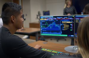 A student at a Bloomberg Terminal