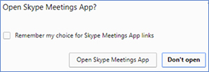 Prompt asking if you want to Open Skype Meetings App