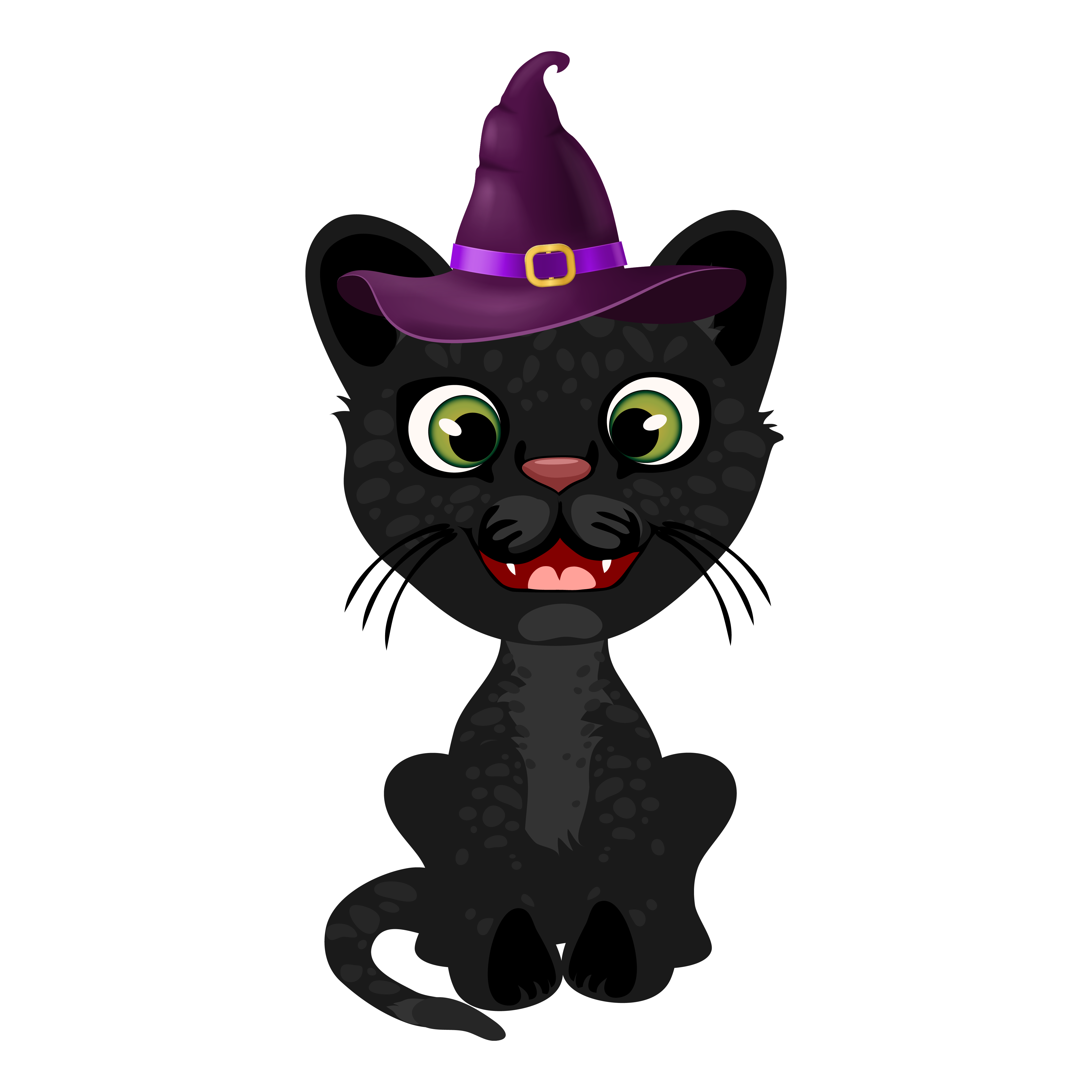 black bartoon panther with a witch hat 