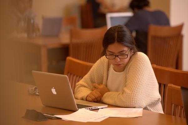 A female student working on a computer