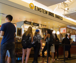 Students in line to buy food at Chapman Einstein Bros Bagels