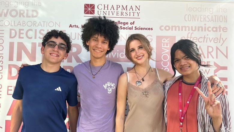 Students and parent at Chapman University event